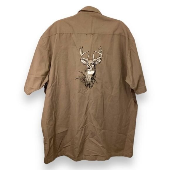 RedHead Mens XL Button-Up Tan Shirt With Deer Embroidery RipStop Performance - Picture 6 of 7